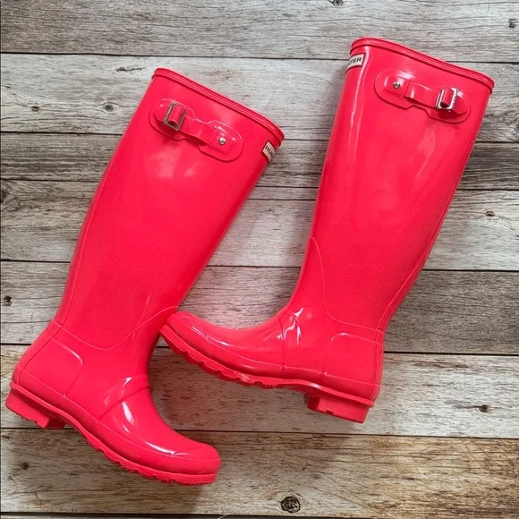 Hunter Original Tall Hot Pink Glossy Rain Boots - Size 8 LIKE NEW - Picture 4 of 6